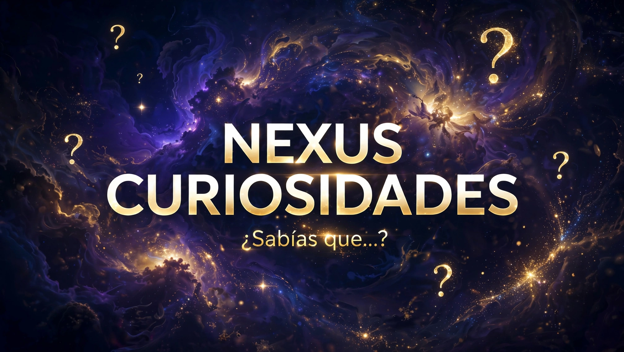 Portada cósmica de Nexus Curiosidades con una lupa y signos de interrogación