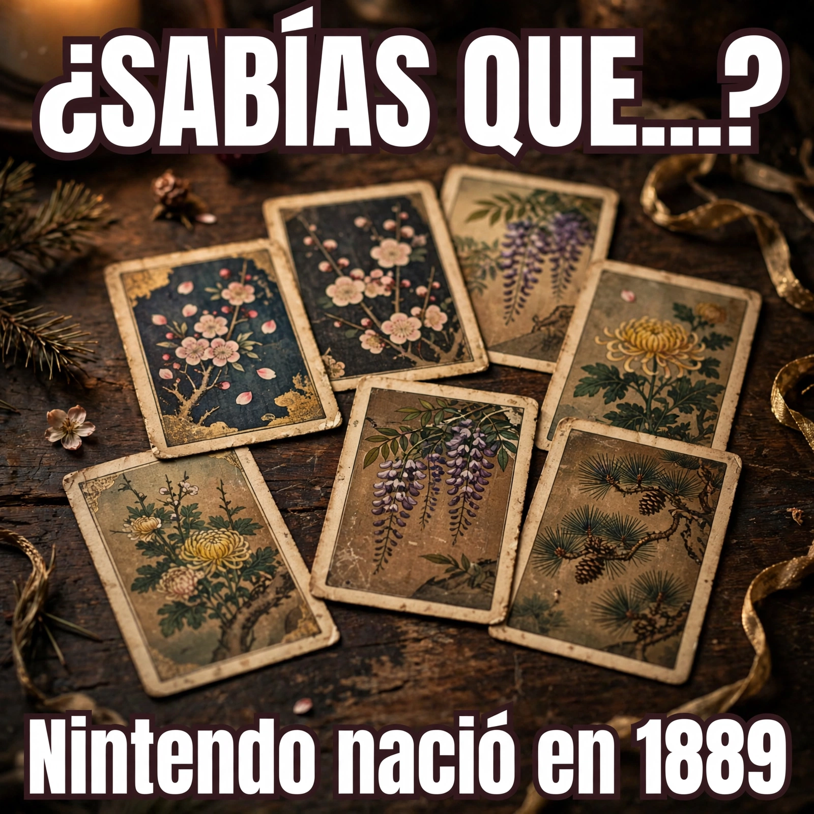 Naipes japoneses hanafuda antiguos, con el texto Nintendo nació en 1889